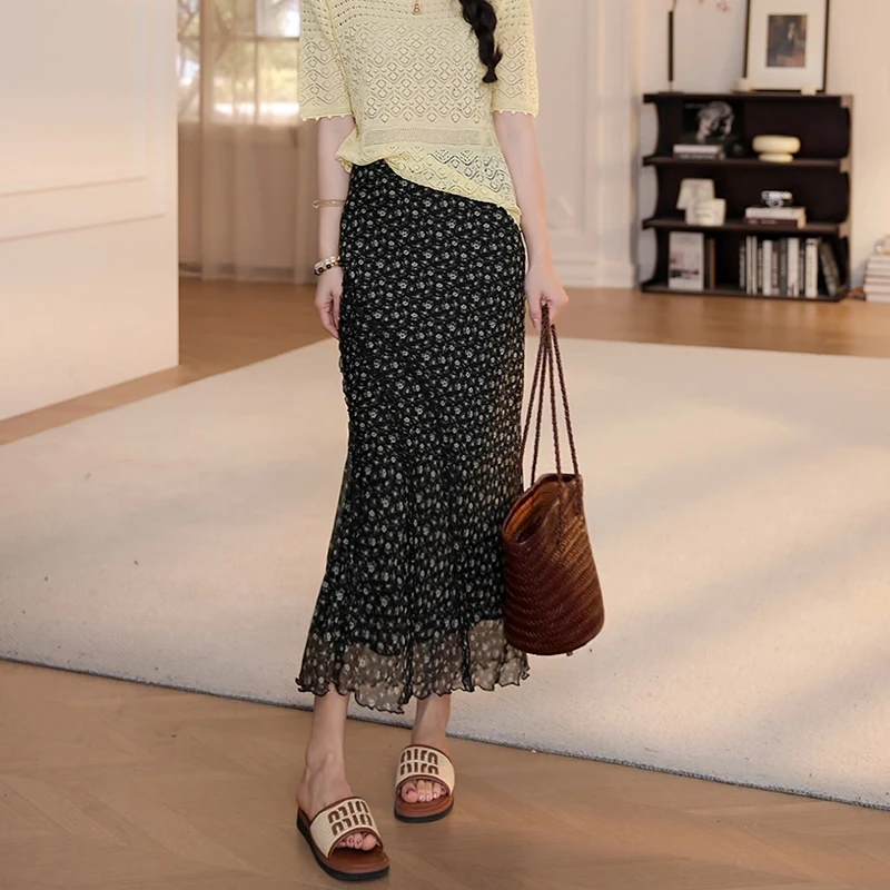 【YANYAN】夏季高腰休闲碎花小黄花长裙半身裙YY-4504