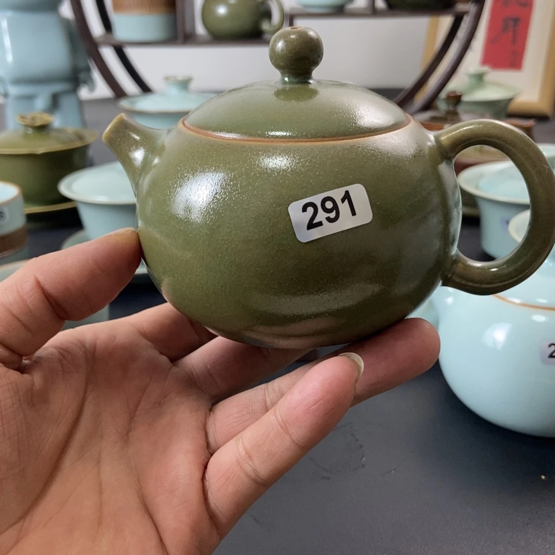 微瑕墨绿釉手工西施壶