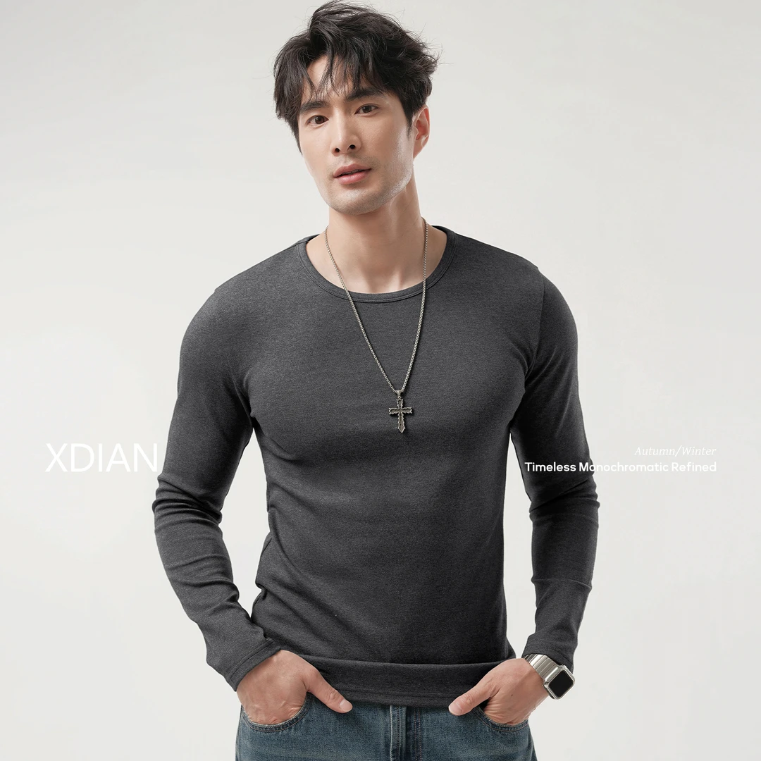 XDIAN/续点长袖t恤男精梳棉2025新款打底衫修身紧身内搭春秋季