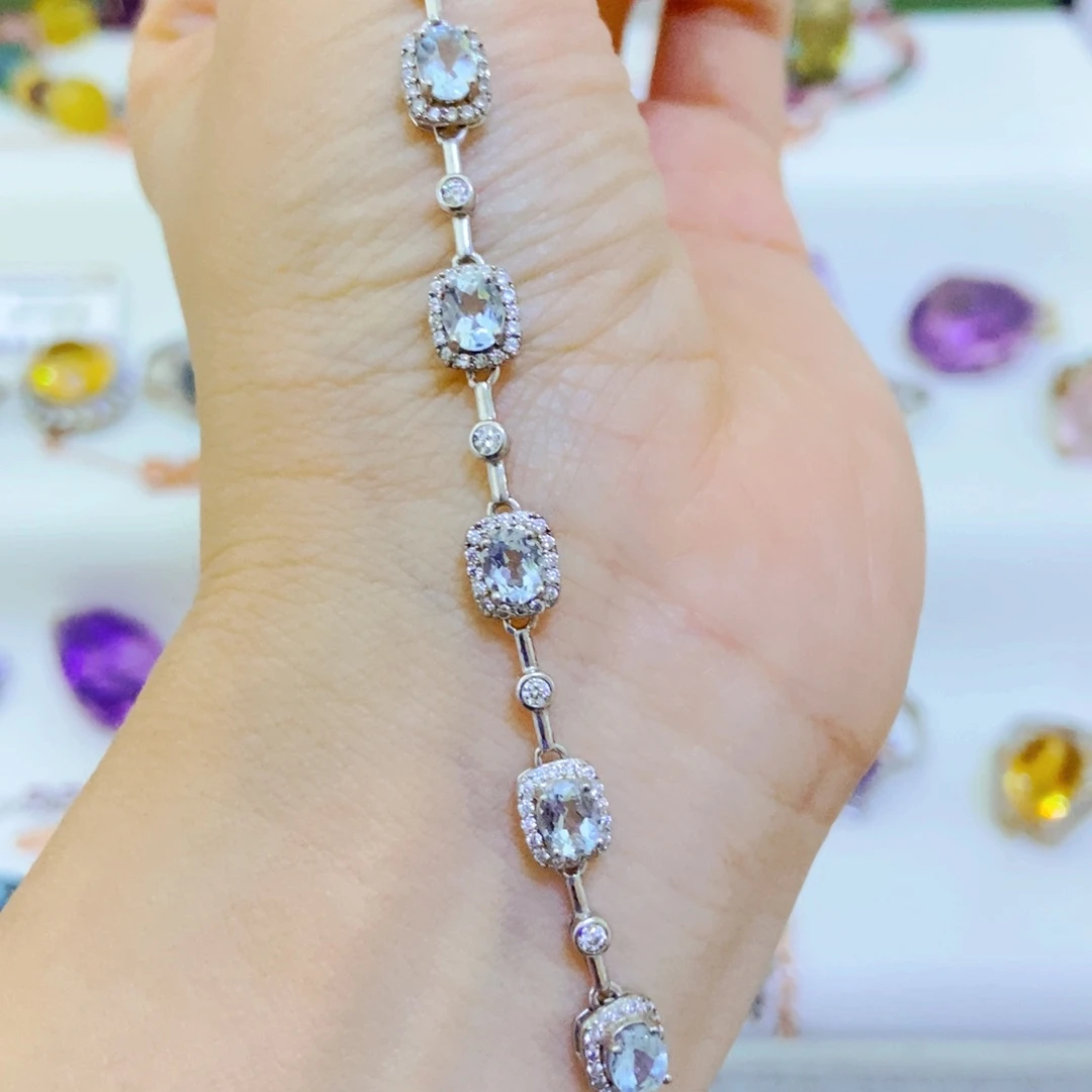 银S925镶嵌手链海蓝宝石