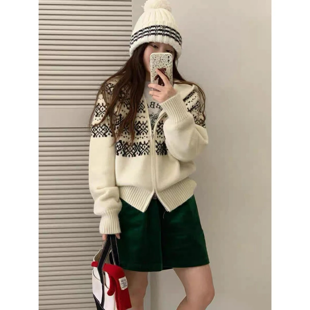 2025新款小众复古撞色连帽设计感双拉链百搭毛衣开衫82022#0.15