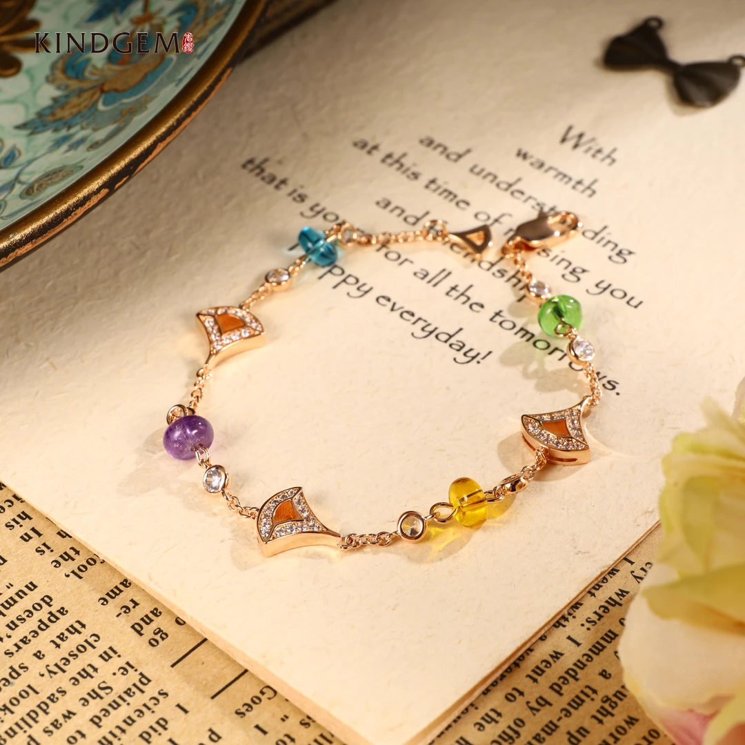 铜合金锆石手链 金色法式轻奢优雅个性百搭迷你彩宝手链 C-28994