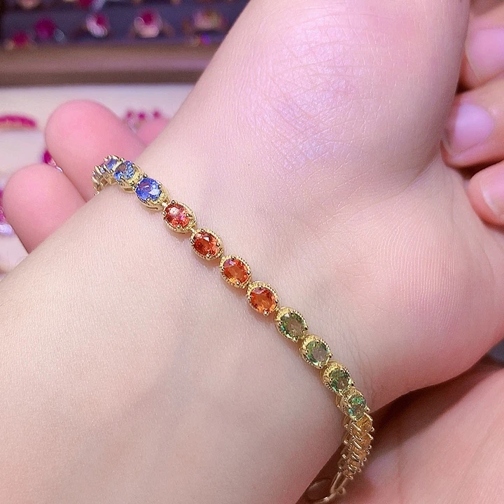 彩色蓝宝石手链银S925镶嵌