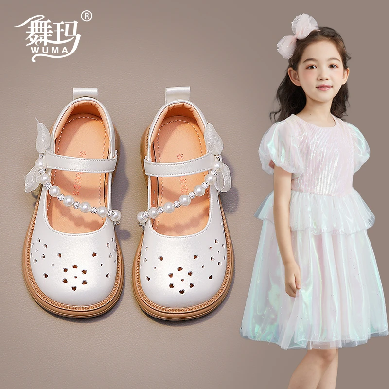 女童鞋儿童公主鞋2025新款春夏季女孩真皮软底镂空透气皮鞋518186