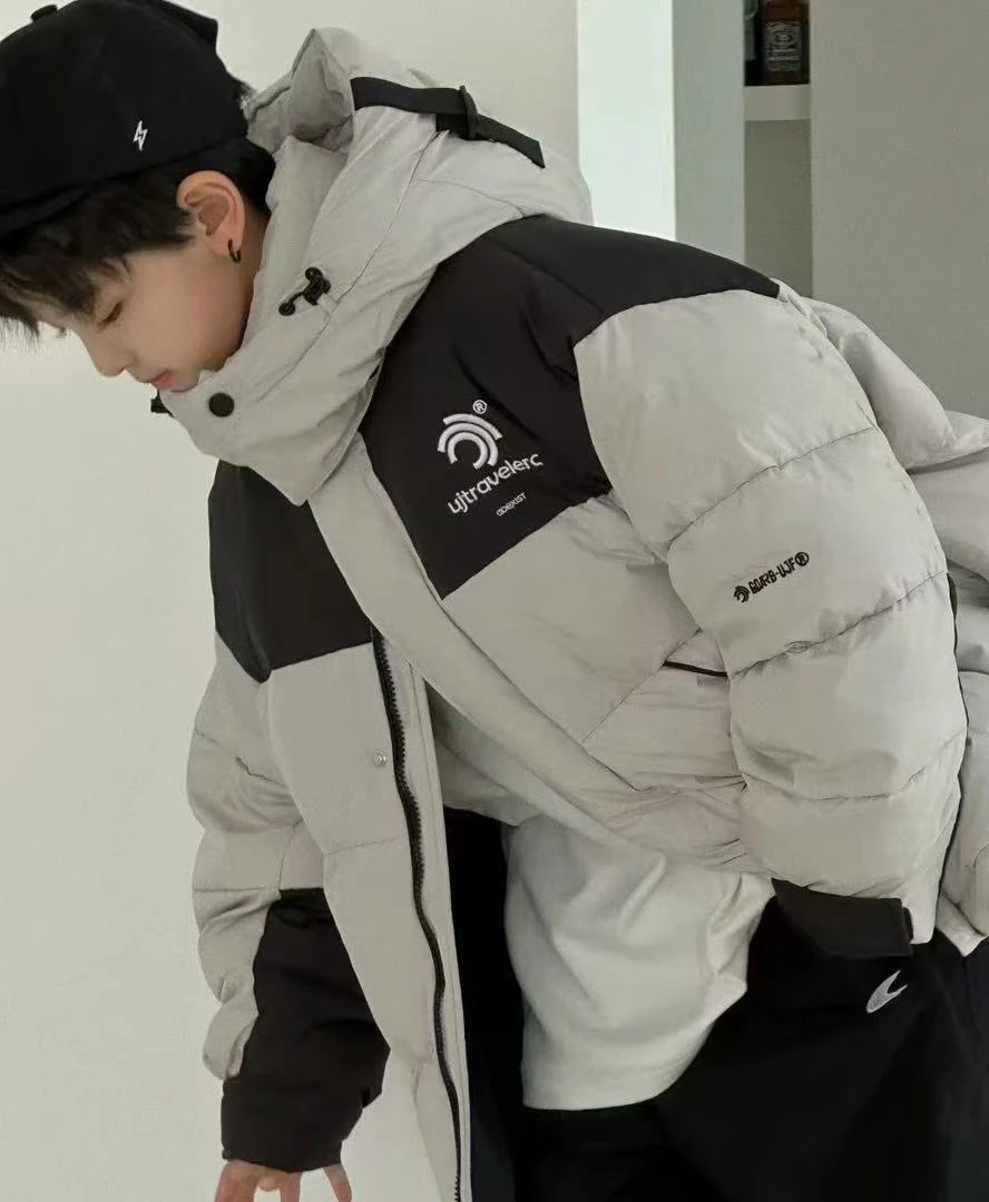 黑*米撞色UJ刺绣羽绒服85032