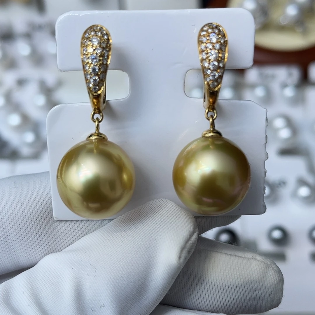 18K金镶嵌耳饰海水珍珠金珠