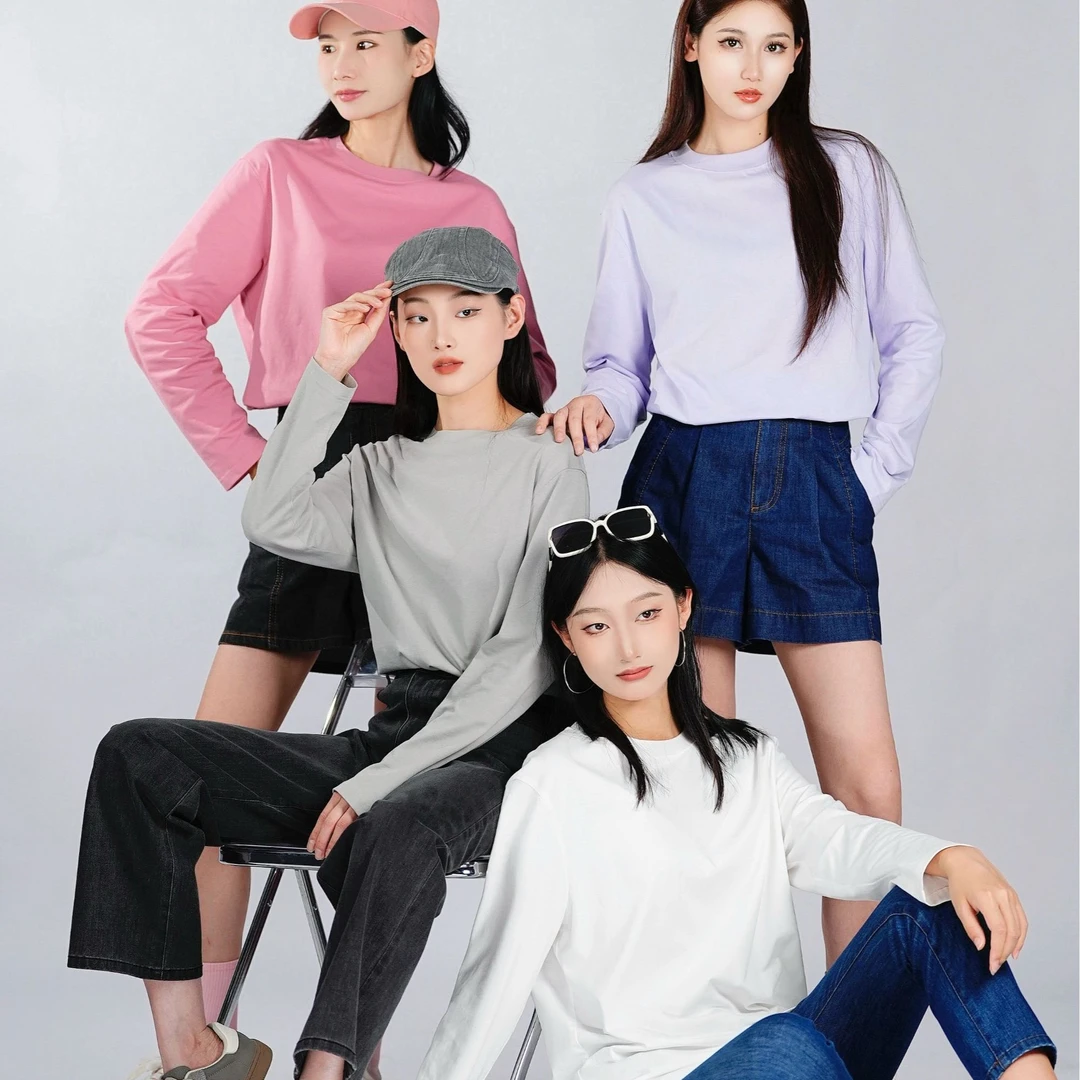 AMASS/阿玛施长袖百搭运动休闲风简约女士圆领T恤春季530189