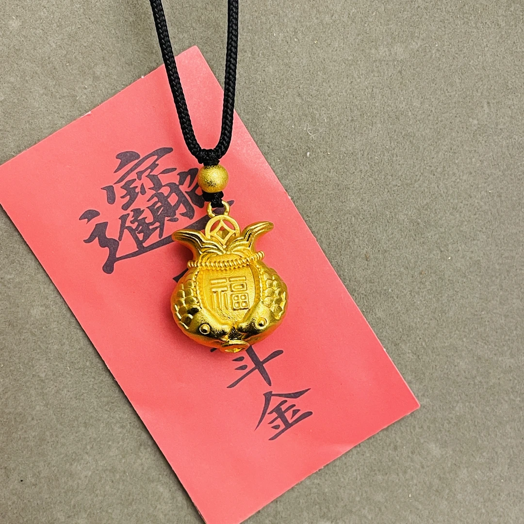 合金吊坠 古法钱袋子吊坠锦鲤福袋项链绳招财进宝花丝钱袋