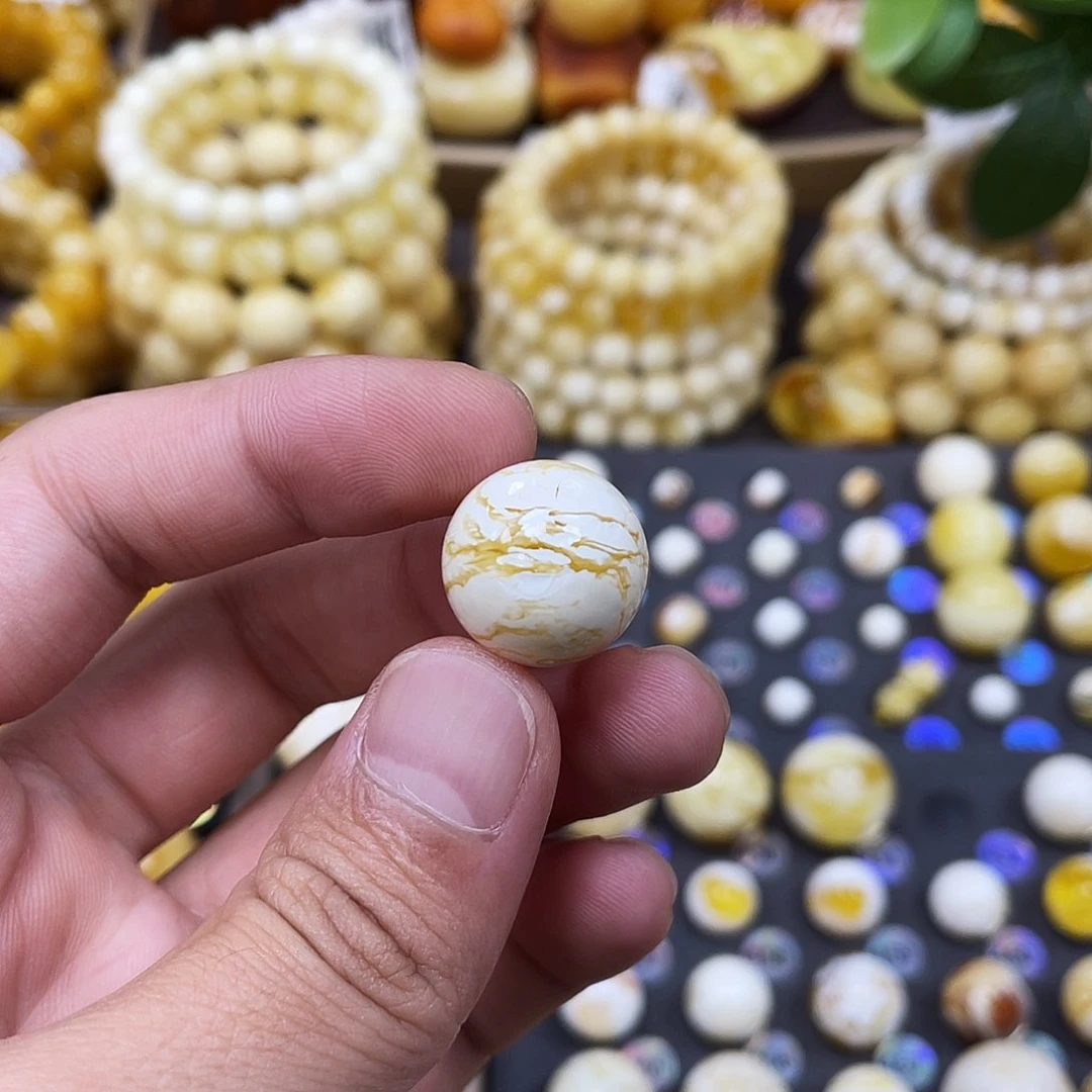 未镶嵌蜜蜡珠宝奇石16.9mm石膏漆瓷白金丝蜡｜圆珠·段掌柜