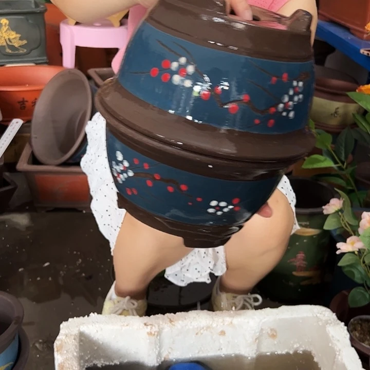 蓝富贵点彩小一对花盆，