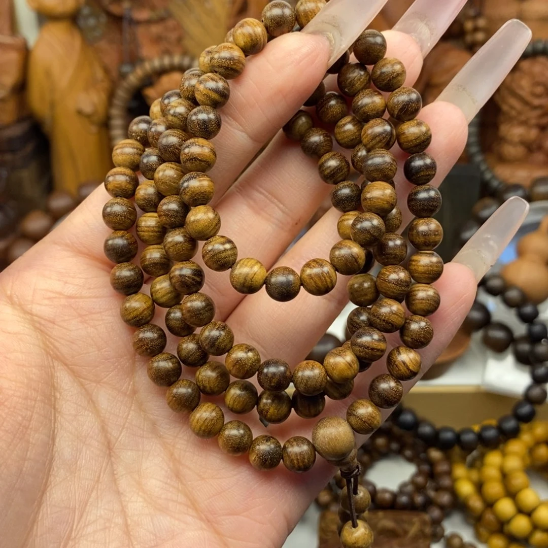 檀香木手串/手链迈索尔老山檀香06.108黑肉虎皮焦糖，微瑕