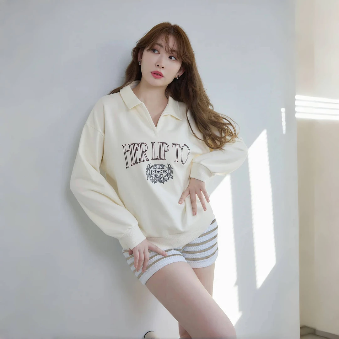 Her lip to刺绣Polo卫衣【日本直邮不退换】短款时尚休闲气质春季
