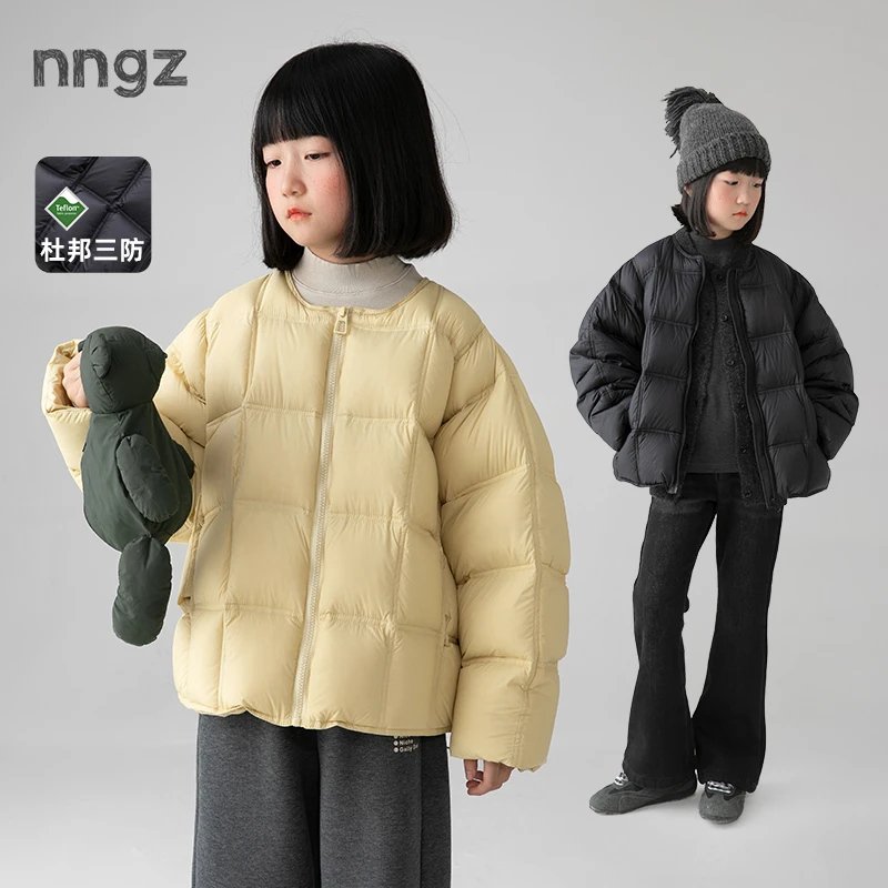 NNGZ设计师女童廓形三防羽绒服冬装保暖白鸭绒外套B25DY0213G-B