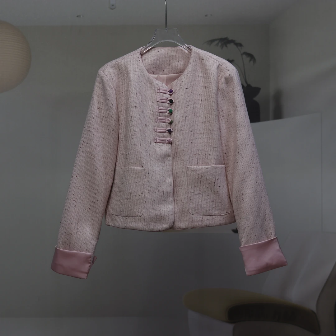 【8703】高品质原创设计粉色时尚百搭小香风外套兴