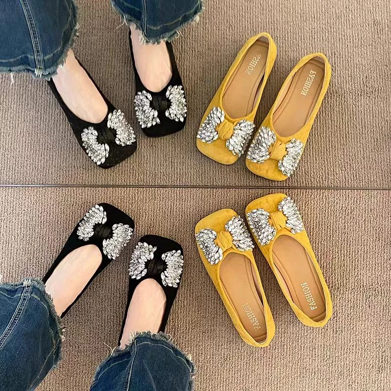 【375-1】磨砂法式水钻仙女平底百搭配裙子气质蝴蝶结浅口玛丽珍