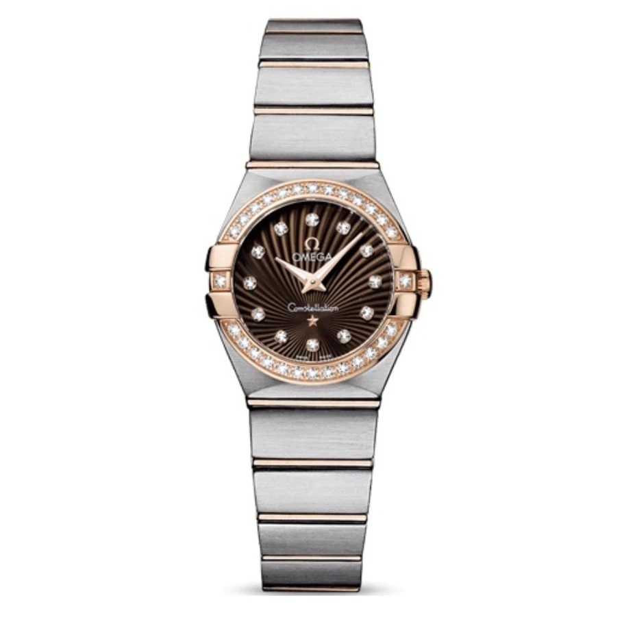 99新 Omega/欧米茄 24表径/星座/玫瑰金/咖盘/原钻/女士腕表