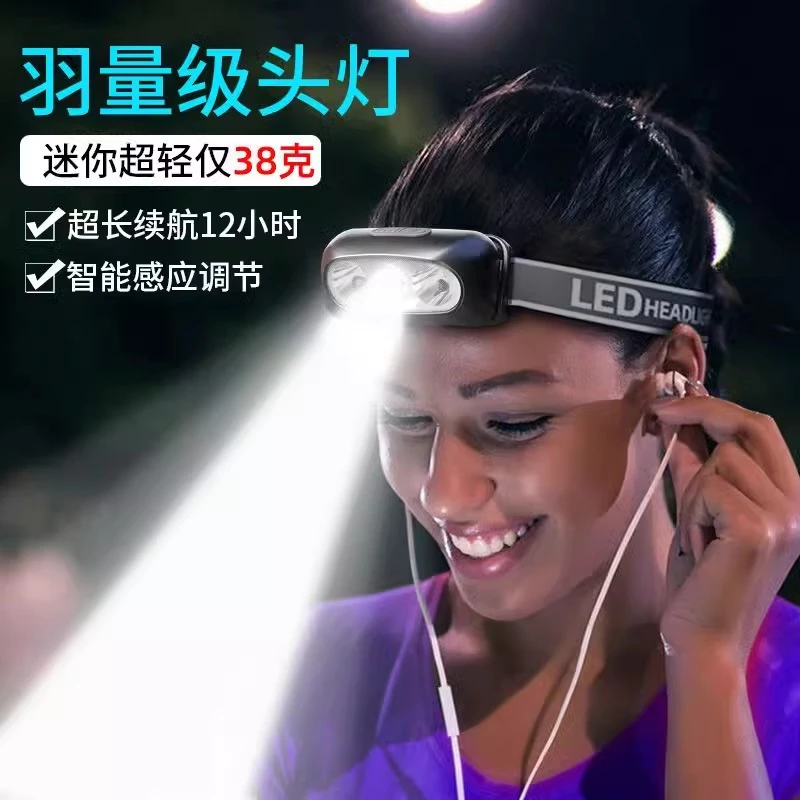 LED头灯超亮可充电头戴式强光感应特亮手电筒小型便携式夜钓鱼灯