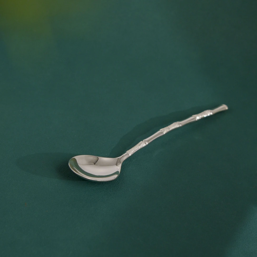 足银银制品 A037竹节家用实心银勺中式约26.6g±2g银器