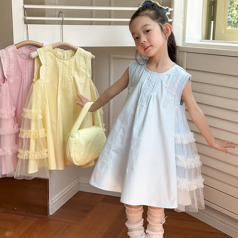 【橘子家】现货女童洋气无袖花边连衣裙儿童甜美蓬蓬公主裙HS62095