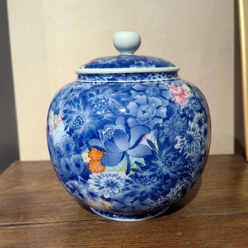 晓剑窑青花珐琅彩万花茶叶罐景德镇陶瓷茶具青花瓷密封宫廷风茶室