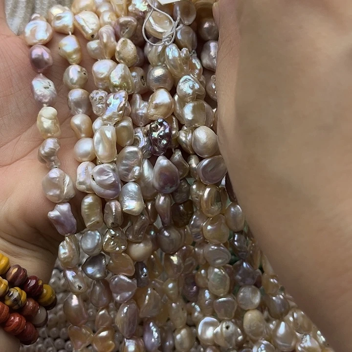 玛瑙/玉髓未镶嵌珠宝半成品一条9mm左右炫彩巴洛克珍珠