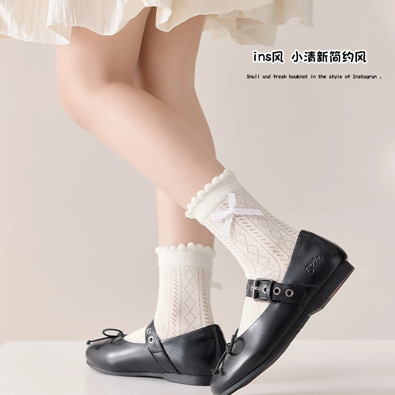 女童袜子春夏薄款棉袜儿童无骨短袜夏季网眼女宝宝白色花边公主袜