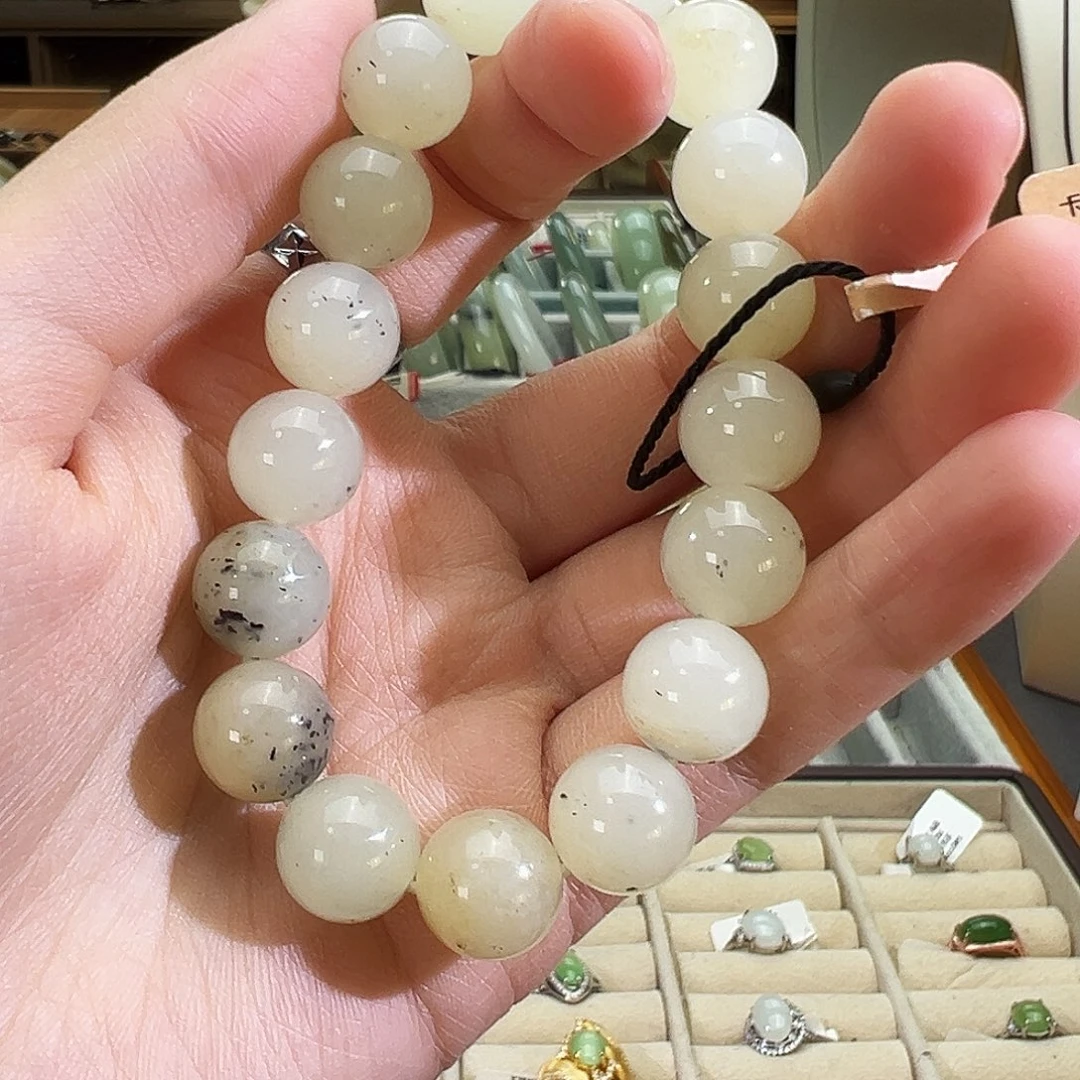 和田玉未镶嵌手串黑山料卡的