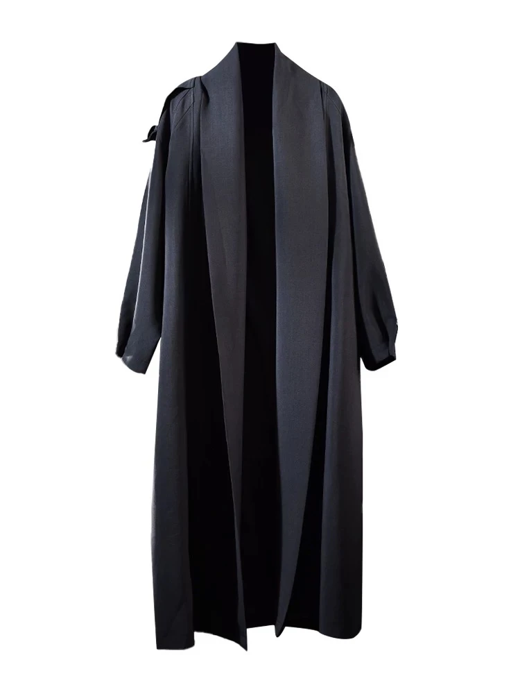 【SPXX】英伦风浴袍领长款风衣外套极简纯色系带大气休闲西装大衣女