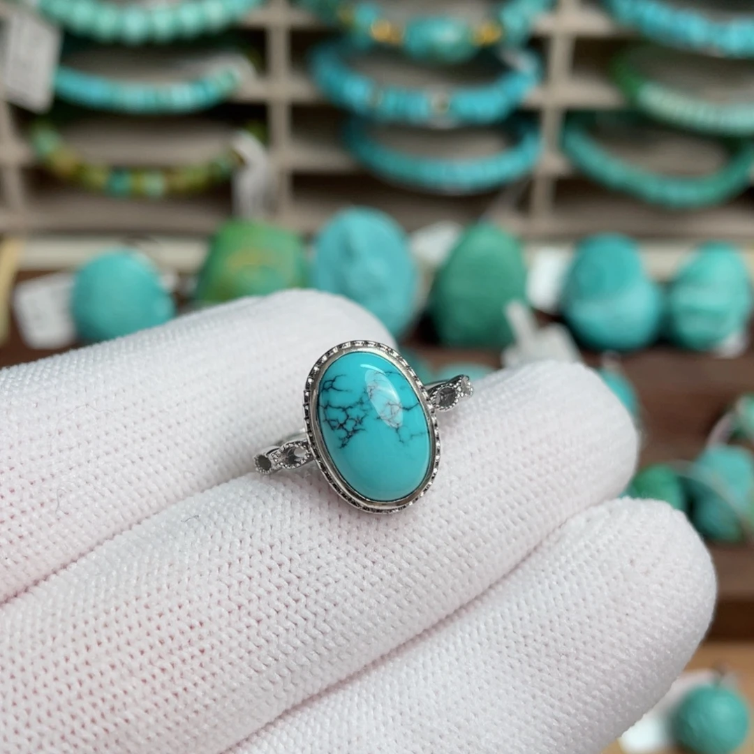 绿松石银S925镶嵌戒指75号