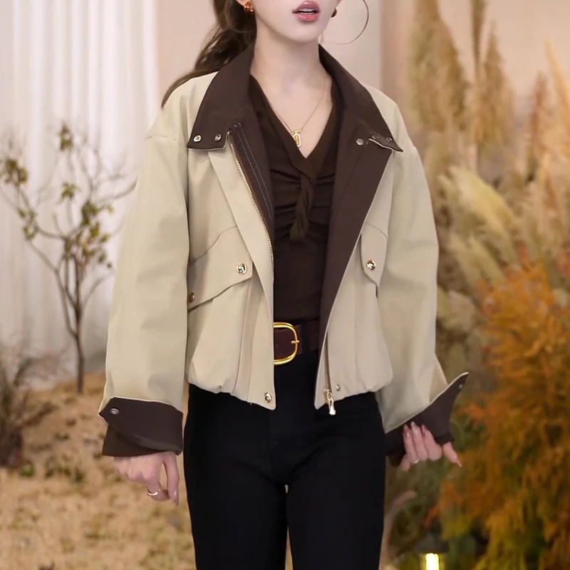 美式时尚立领工装短外套女2025春秋新小个子休闲百搭短款开衫上衣