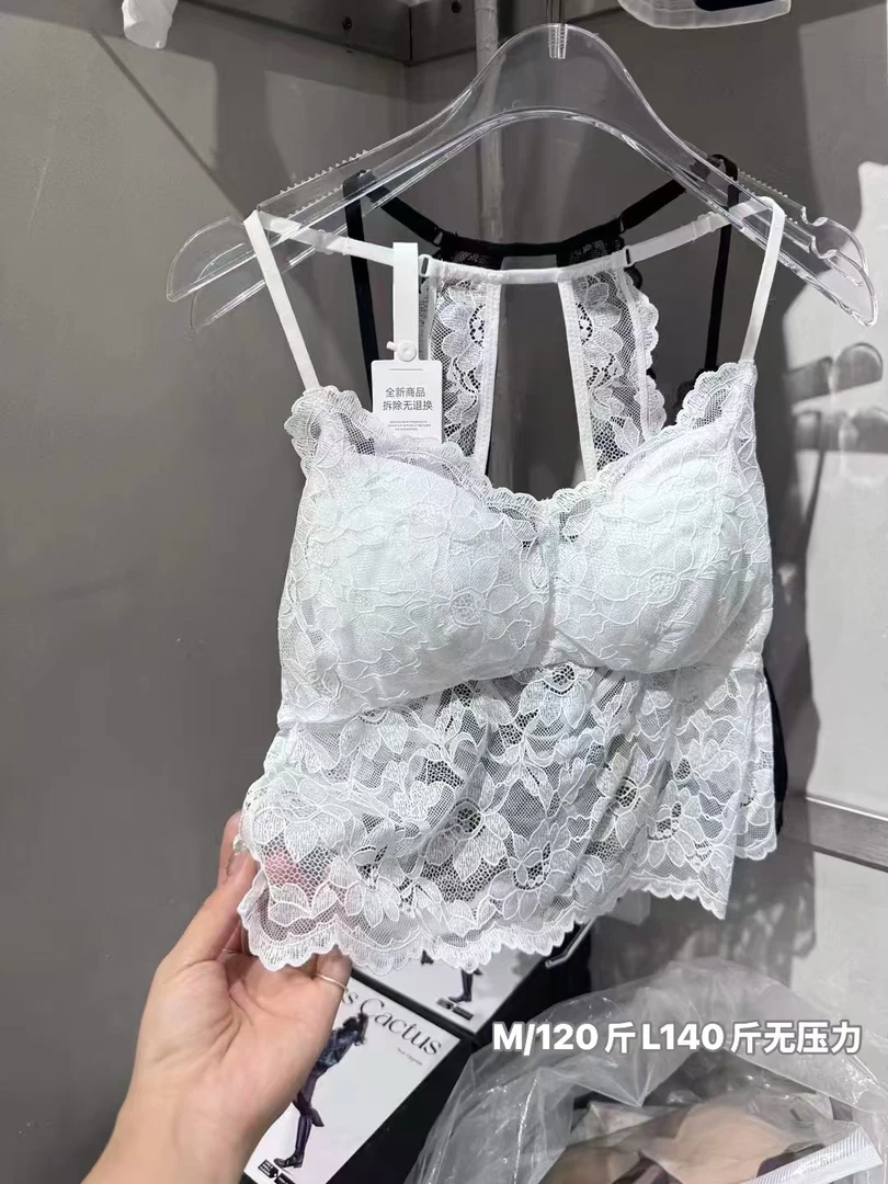 黑色镂空蕾丝吊带背心带胸垫修身内搭无袖上衣