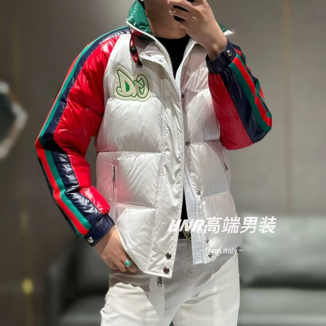 字母胸标秋冬新款撞色拼接高级感男士休闲百搭羽绒服6001