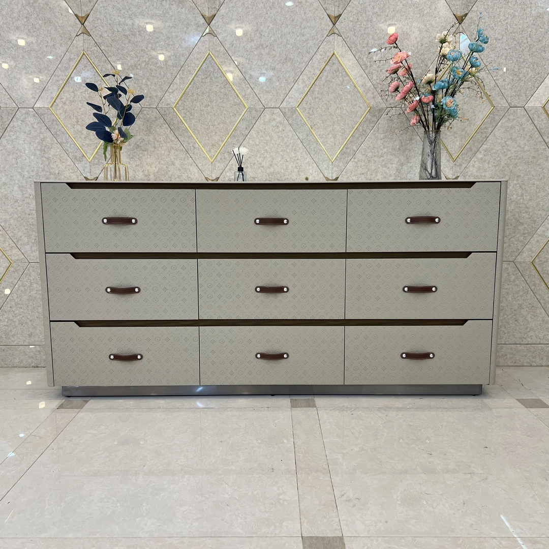 意式斗柜马鞍皮九斗柜轻奢斗柜边柜卧室电视柜储物柜子岩板斗柜