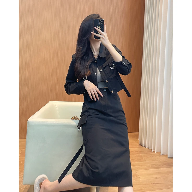 工装套装女长袖半身裙2025年新款女装早秋潮炸街气质高级感两件套