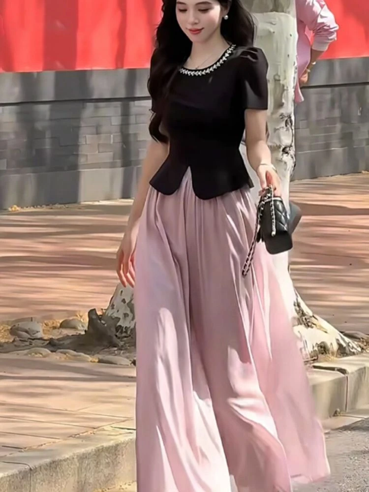 2025新款夏日阔腿裙裤套装女气质干练轻熟御姐穿搭重要场合两件套