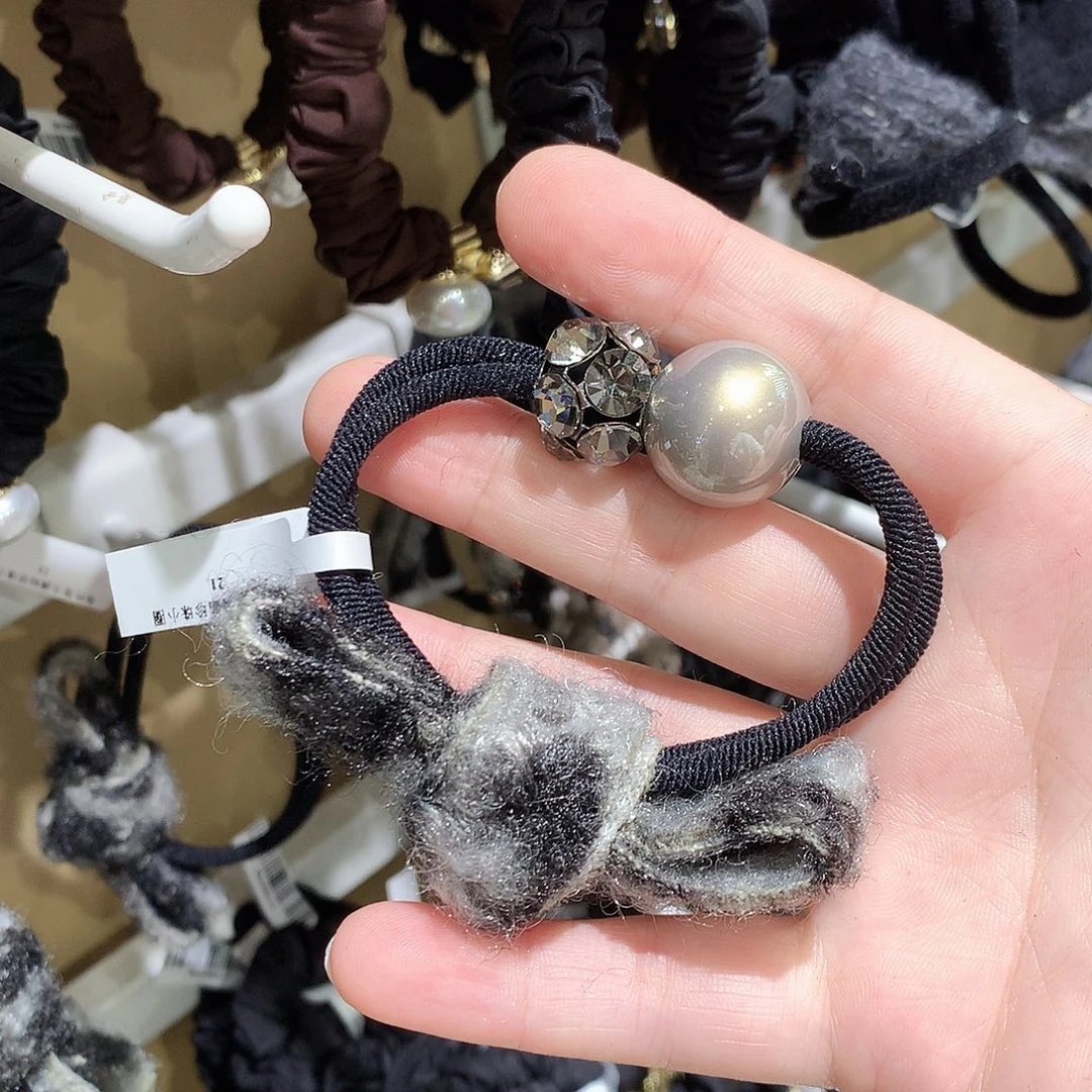 布艺非金属黑灰色海带结发绳