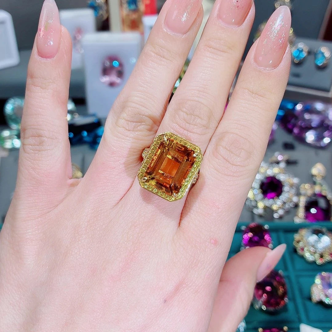 黄晶戒指银S925镶嵌戒指