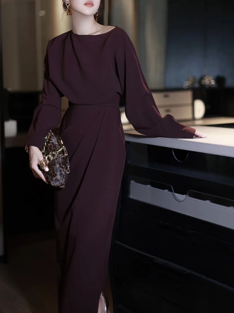 高级简约法式气质连衣裙胖人必备氛围感中长裙