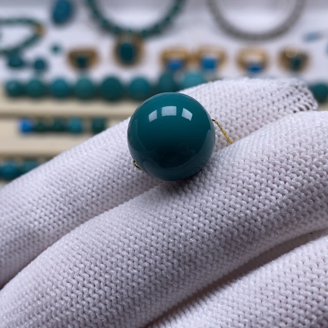 绿松石未镶嵌珠宝奇石光面圆珠13.6mm