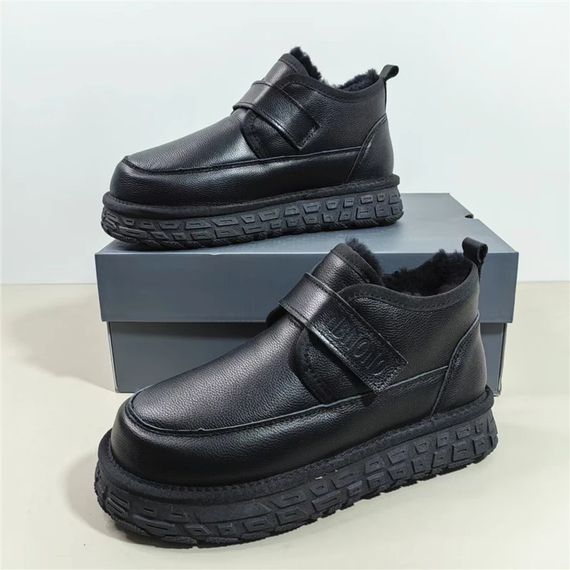 5668男士雪地靴加厚保暖防水东北大棉鞋头层牛皮面羊皮毛一体内里