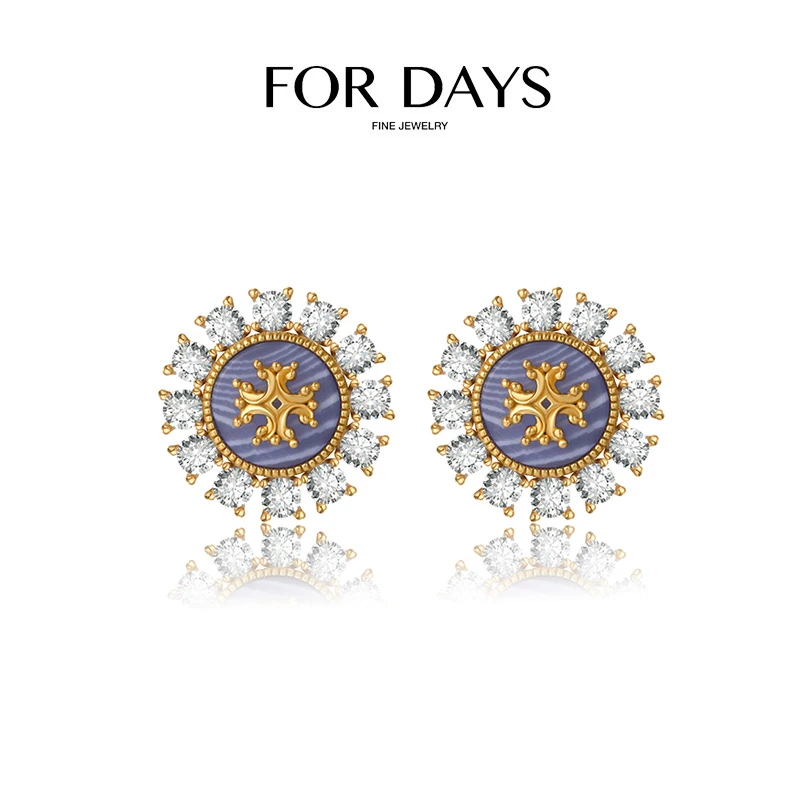 FOR DAYS 铜合金合成锆石耳饰 Classic 岁月经典线齿轮盘耳钉耳夹