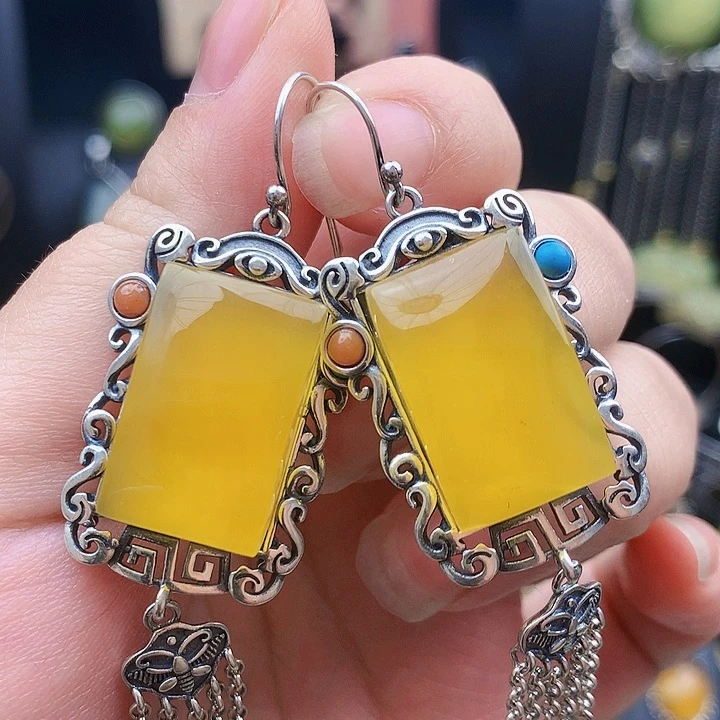 琥珀裸石银S925镶嵌用****！耳坠