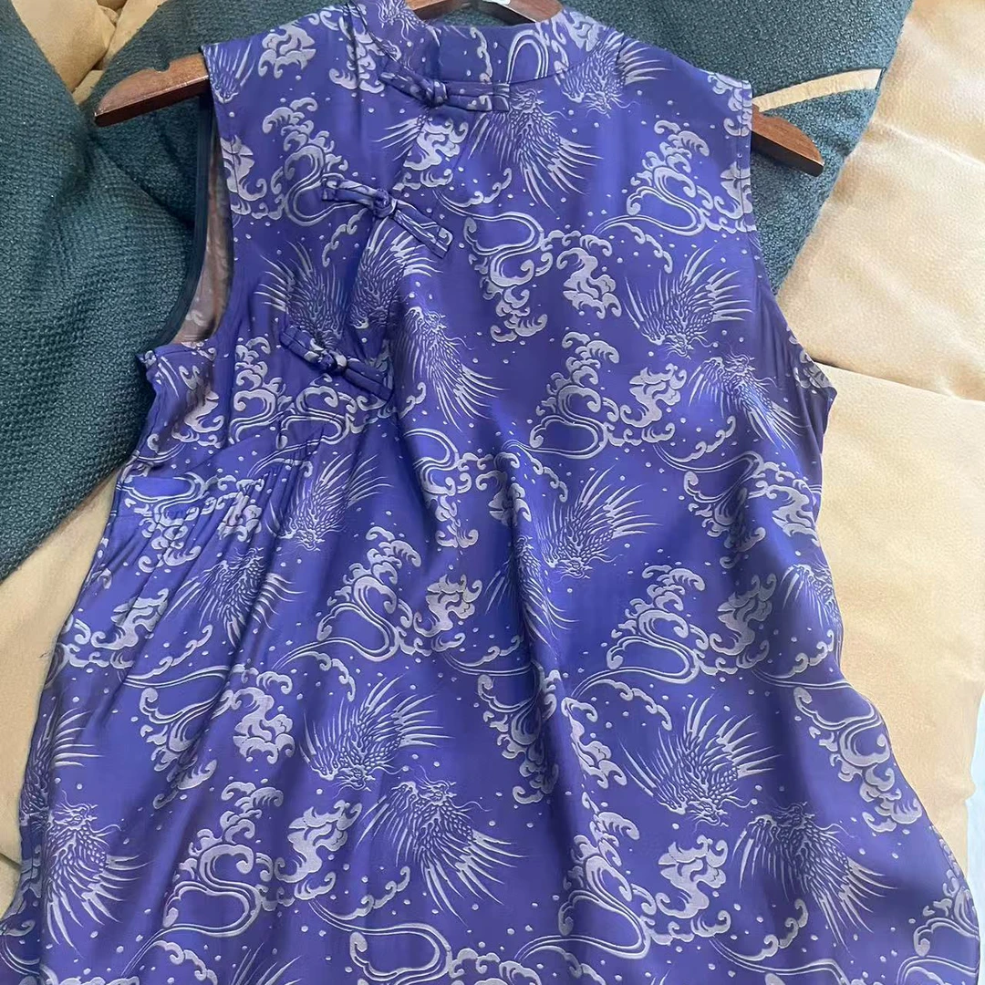 新款斜襟盘扣国风气质时尚中长款休闲显瘦奥黛