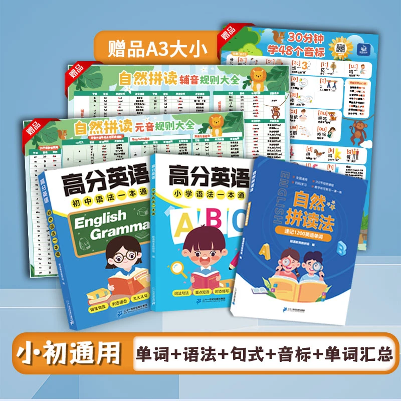【大全套】1-9年级1200单词+小初高分语法+挂图带视频课