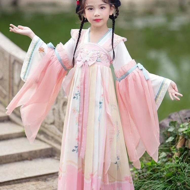 汉服女童连衣裙2025春秋古风超仙中国新款唐装儿童古装小女孩