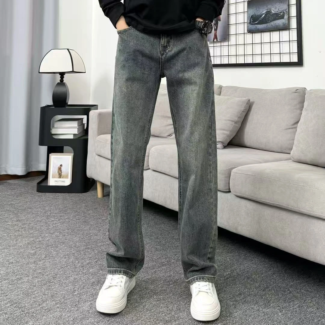 潮牌男装痞帅直筒时尚复古牛仔裤新款轻奢长裤男士大码休闲潮宽松