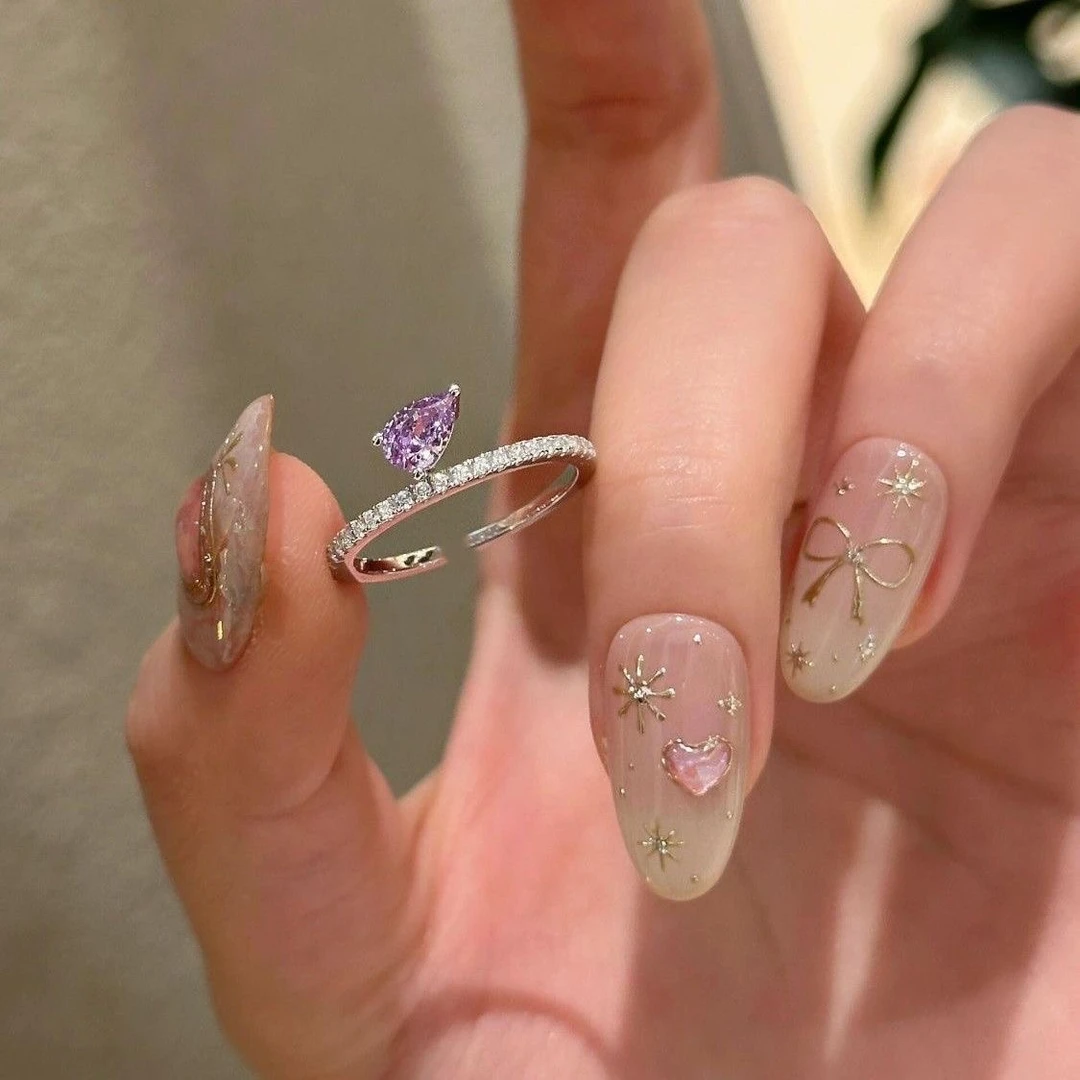 合金锆石戒指 丁香紫色锆石水滴戒指轻奢气质高级清冷感超闪戒指