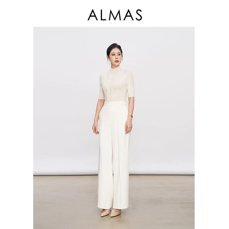 ALMAS品牌 25年SS新型防透面料气质高腰单褶显瘦直筒裤 K2024121