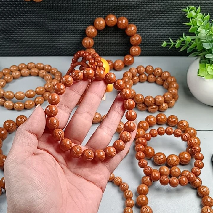 桃核手串火焰纹玻璃球11