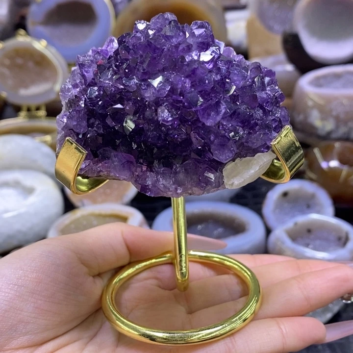 未镶嵌珠宝半成品水晶奇石紫花花摆件